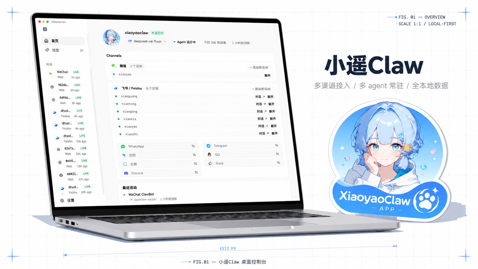 小遥Claw 桌面控制台：多渠道接入 / 多 agent 常驻 / 全本地数据